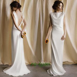 ウェディングドレス二次会花嫁白ワンピース スレンダードレス花嫁ドレス前撮り後撮り海外挙式ビーチフォトロングドレスきれいめ