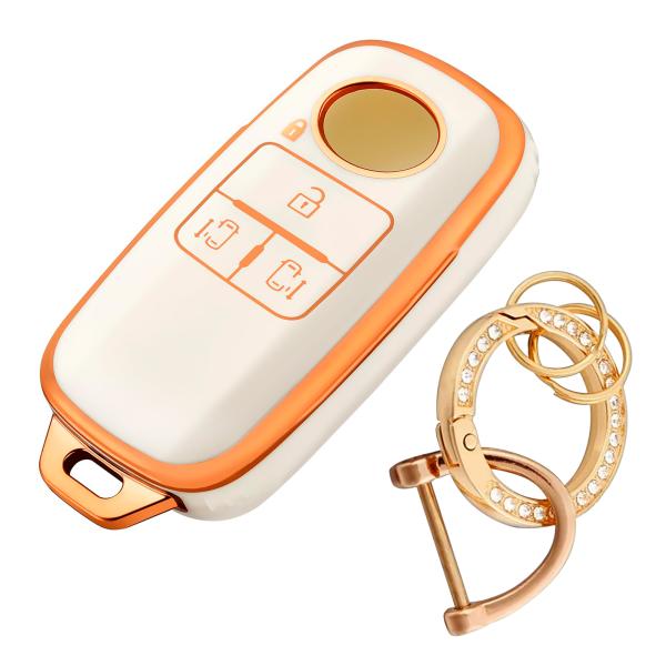 R.A.C 光沢があるオシャレなTPUスマートキーカバー ホワイト/ゴールド DAIHATSU-1 ...