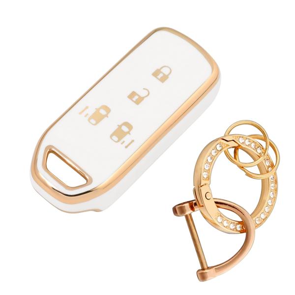 R.A.C 光沢があるオシャレなTPUスマートキーカバー ホワイト/ゴールド HONDA-1 ホンダ