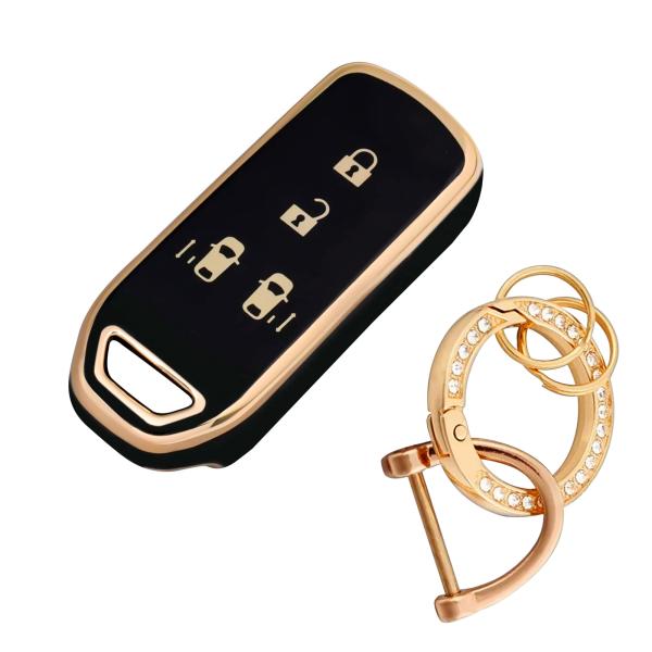 R.A.C 光沢があるオシャレなTPUスマートキーカバー ブラック/ゴールド HONDA-1 ホンダ