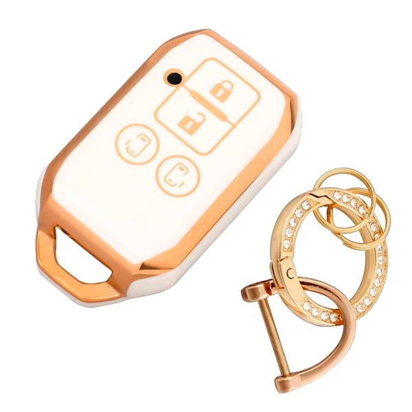 R.A.C 光沢があるオシャレなTPUスマートキーカバー ホワイト/ゴールド SUZUKI-1 スズ...