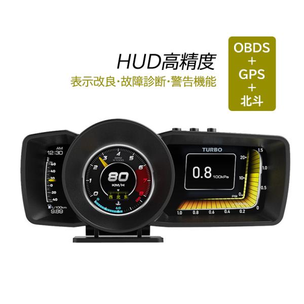 OBD2+GPS両対応 HUD ヘッドアップディスプレイ 追加メーター 3画面 最先端機能 後付け ...