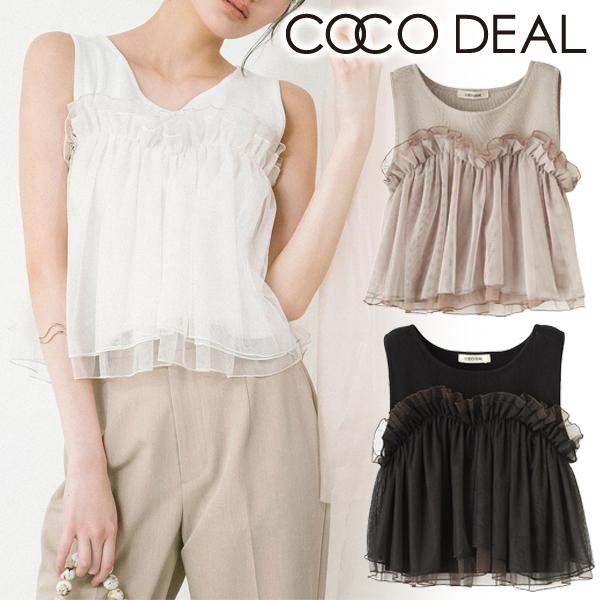 ＼SALE50%OFF／土日も即日発送/COCODEAL ココディール チュールフリルデザインニット...