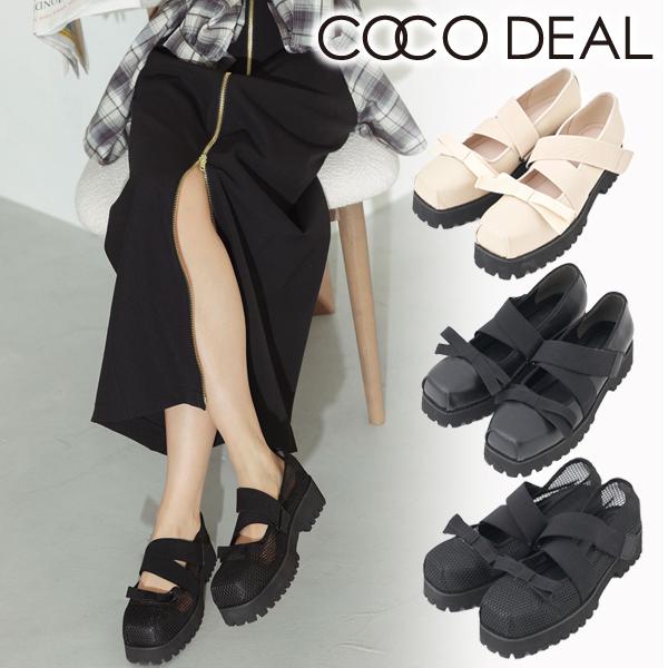 ＼SALE50%OFF／土日も即日発送/COCODEAL ココディール 厚底クロスリボンバレエシュー...