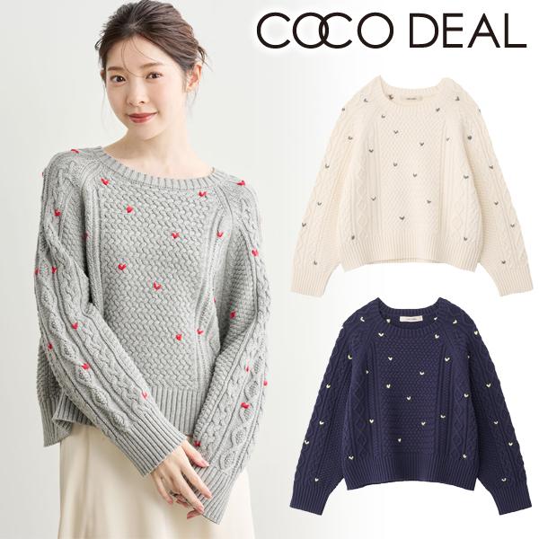 ＼SALE40%OFF／土日も即日発送/COCODEAL ココディール ハート刺繍ケーブルニット 7...