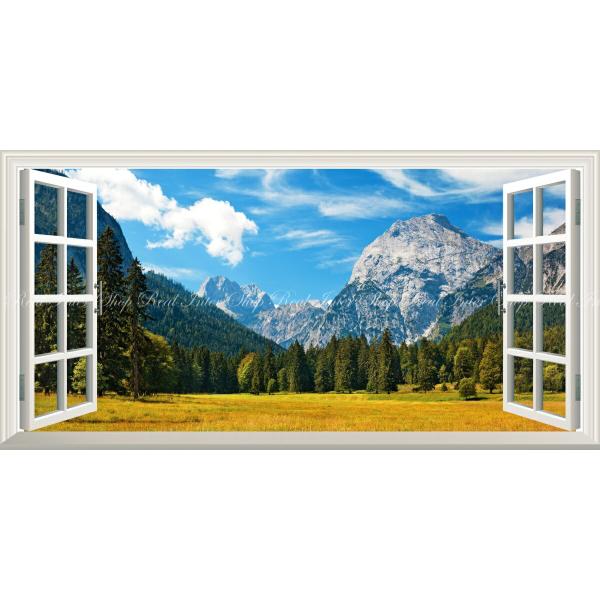 絵画風 壁紙ポスター (はがせるシール式) アルプス大自然の景色 西アルプス山脈 パノラマ 【窓仕様...
