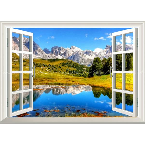 絵画風 壁紙ポスター (はがせるシール式) ドロミーティの景色 アルプス山脈 イタリア 【窓仕様】 ...