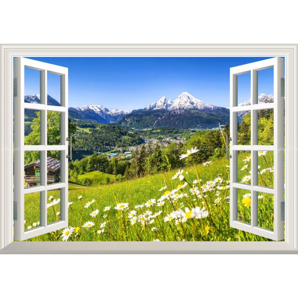 絵画風 壁紙ポスター (はがせるシール式) アルプス山脈 ヴァッツマンとカモミール 【窓仕様】 キャ...