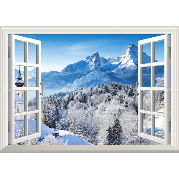 絵画風 壁紙ポスター (はがせるシール式) アルプスの雪景色 ヴァッツマンと銀世界 【窓仕様】 キャ...
