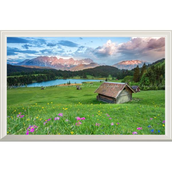 絵画風 壁紙ポスター (はがせるシール式) アルプス山脈の夕焼けと草原の花 【扉なし窓仕様】 キャラ...