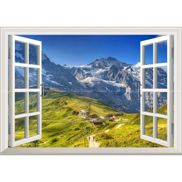 絵画風 壁紙ポスター (はがせるシール式) スイス・アルプス オーバーランド三山 【窓仕様】 キャラ...