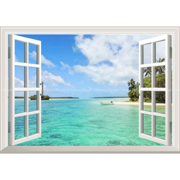 絵画風 壁紙ポスター (はがせるシール式) ビーチ 海 砂浜 モルディブ バケーション 【窓仕様】 ...