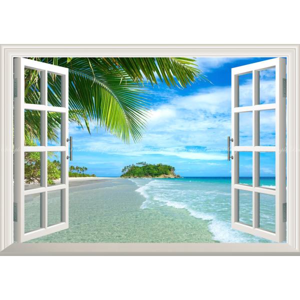 絵画風 壁紙ポスター (はがせるシール式) ビーチ セーシェル インド洋 トロピカル楽園 【窓仕様】...
