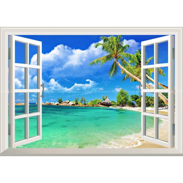 絵画風 壁紙ポスター (はがせるシール式) 南国のパラダイス・ビーチ パラオ 海 【窓仕様】 キャラ...
