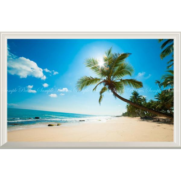 絵画風 壁紙ポスター (はがせるシール式) ハワイ マウイ島 ビーチ パームツリー 【扉なし窓仕様】...