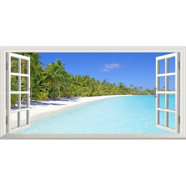 絵画風 壁紙ポスター (はがせるシール式) アイツタキ島 ビーチ クック諸島 【窓仕様】 キャラクロ...