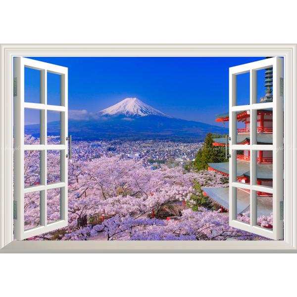 絵画風 壁紙ポスター (はがせるシール式) -地球の撮り方- THE JAPANな絶景 桜富士 【窓...
