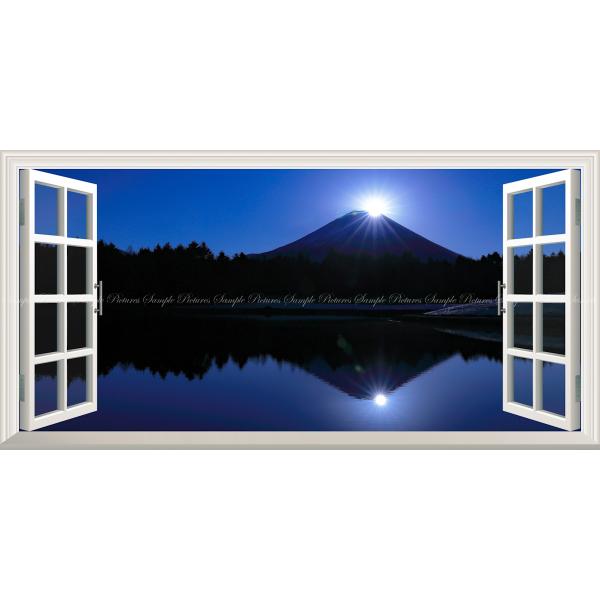 絵画風 壁紙ポスター (はがせるシール式) -地球の撮り方- 富士本栖湖の初日の出のダブルダイヤモン...