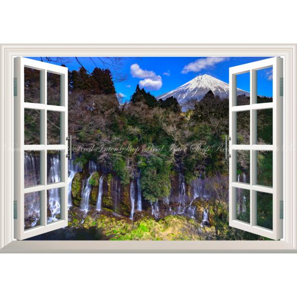 絵画風 壁紙ポスター (はがせるシール式) -地球の撮り方- 流れ落ちる絹糸、富士宮の白糸の滝と富士...