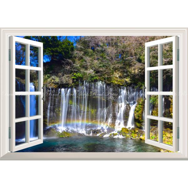 絵画風 壁紙ポスター (はがせるシール式) -地球の撮り方- 流れ落ちる絹糸、富士宮の白糸の滝 【窓...