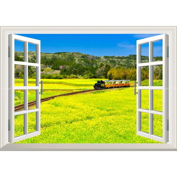 絵画風 壁紙ポスター (はがせるシール式) -地球の撮り方- 小湊鉄道の菜の花畑を走るトロッコ列車 ...