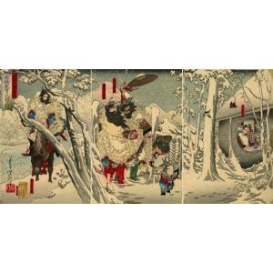 絵画風 壁紙ポスター【フルサイズ版】 三国志 三顧の礼 三国志図会内 玄徳風雪ニ孔明ヲ訪フ 月岡芳年...