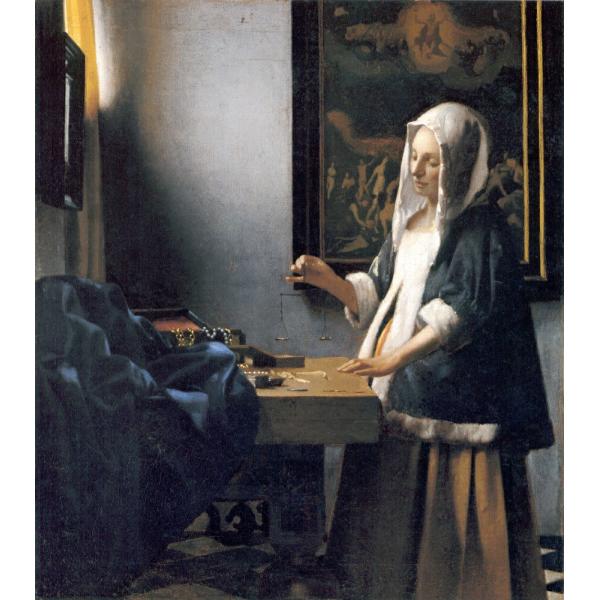 絵画風 壁紙ポスター【フルサイズ版】 ヨハネス・フェルメール 天秤を持つ女 1663年 キャラクロ ...