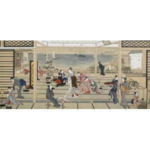 絵画風 壁紙ポスター【フルサイズ版】 喜多川歌麿 うたまろ 品川の月 1788年 浮世絵 美人画 キ...