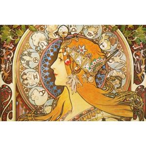 絵画風 壁紙ポスター (はがせるシール式) アルフォンス・ミュシャ 黄道12宮 アップ 1896-97年 Zodiac キャラクロ K-MCH-007S1(874mm×576mm)＜日本製＞