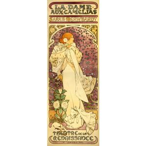 絵画風 壁紙ポスター【フルサイズ版】 アルフォンス・ミュシャ 椿姫 the-lady-of-the-camellias 1896年 キャラクロ K-MCH-016S2(290mm×815mm)＜日本製＞