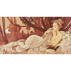 絵画風 壁紙ポスター【フルサイズ版】 アルフォンス・ミュシャ 四季-春