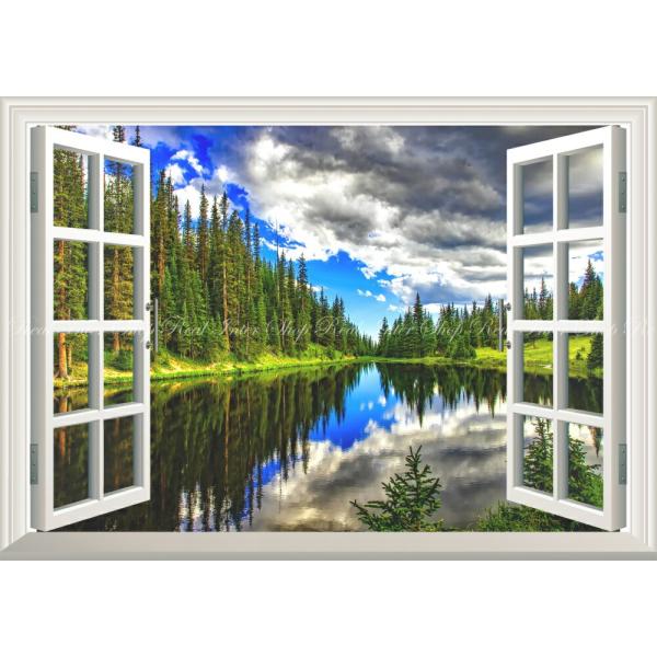 絵画風 壁紙ポスター (はがせるシール式) 鮮やかな大自然 アイリーン湖 ロッキー 【窓仕様】 キャ...