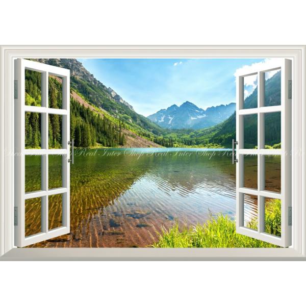 絵画風 壁紙ポスター (はがせるシール式) マルーン湖とマルーンベルズ山 コロラド州 【窓仕様】 キ...