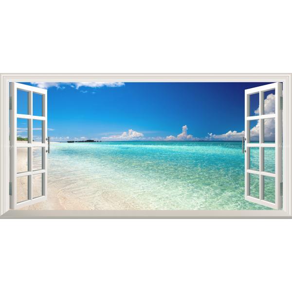 絵画風 壁紙ポスター (はがせるシール式) 沖縄 日本最南端 波照間島の海とスカイブルー 【窓仕様】...