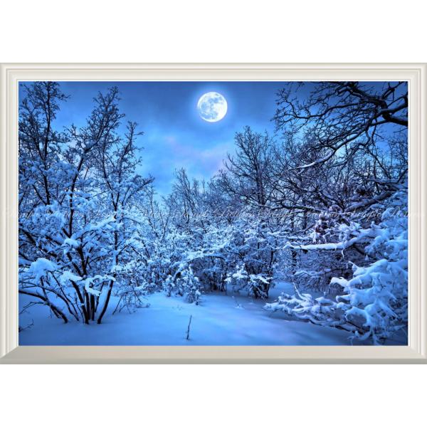 絵画風 壁紙ポスター (はがせるシール式) 雪化粧とスーパームーン 雪 森林 冬景色 【扉なし窓仕様...