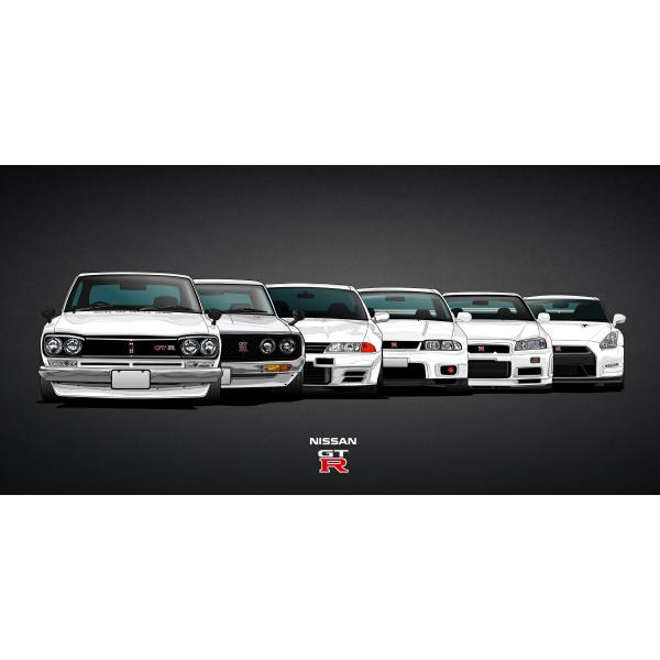 絵画風 壁紙ポスター (はがせるシール式) 日産 歴代GT-R スカイライン ハコスカ ケン&amp;メリー...