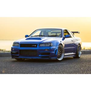絵画風 壁紙ポスター (はがせるシール式) 日産 スカイライン GT-R R34 カスタム 青 19...