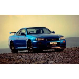 絵画風 壁紙ポスター (はがせるシール式) 日産 スカイライン GT-R R34 青 1999年 キ...