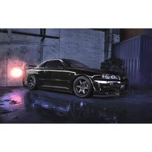 絵画風 壁紙ポスター (はがせるシール式) 日産 スカイライン GT-R R34 黒 1999年 キ...