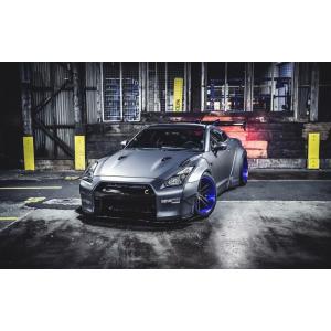 絵画風 壁紙ポスター (はがせるシール式) 日産 GT-R R35 リバティーウォーク シルバー キ...