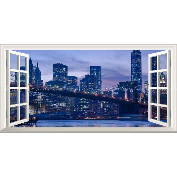 絵画風 壁紙ポスター (はがせるシール式) 夕暮れのブルックリン橋 パノラマ夜景 ニューヨーク 【窓...