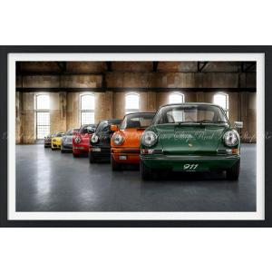 絵画風 壁紙ポスター (はがせるシール式) ポルシェ 911 歴代7代7色