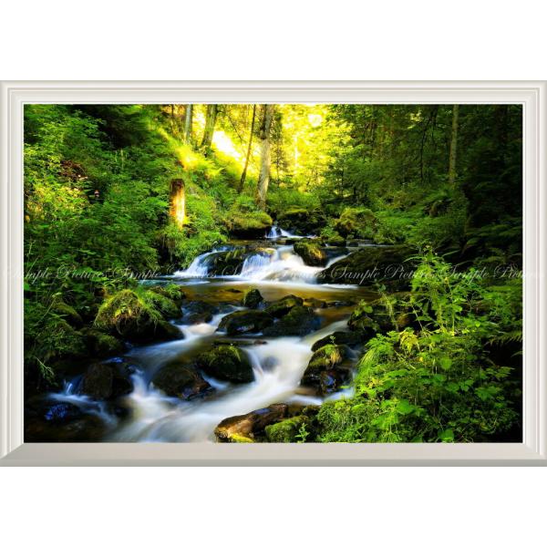 絵画風 壁紙ポスター (はがせるシール式) 森の泉 渓流 水の流れ 湧き水 森林浴【扉なし窓仕様】 ...