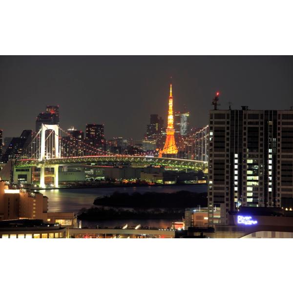 絵画風 壁紙ポスター  東京タワーとレインボーブリッジ 夜景 キャラクロ TKT-024W2 (ワイ...