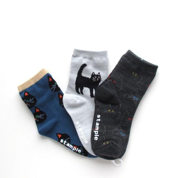 3Pソックス 靴下 stample クロネコだいすきショートソックス 3足組 16-18cm 19-...