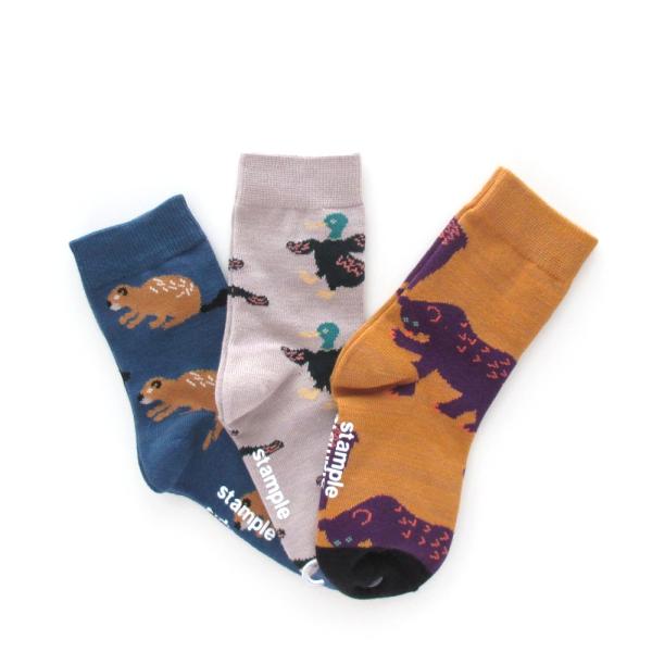 3Pソックス 靴下 stample とことこアニマルクルーソックス 3足組 16-18cm 19-2...
