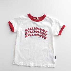 35%OFF MAKE YOUR DAY メイクユアデイ 3列ロゴTシャツ オフホワイト 90cm 100cm 130cm 子供服 トップス 半袖 リンガーTシャツ 2022SS｜realclothes2