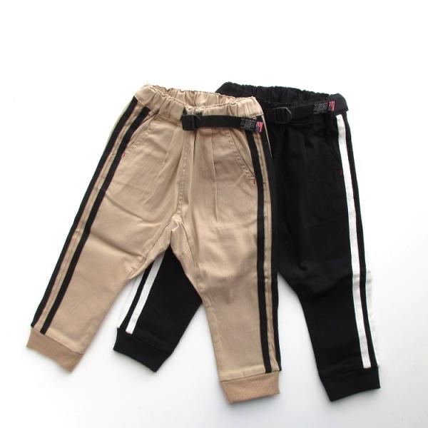 SALE 50%OFF パンツ ボトム F.O.KIDS ラインパンツ ベージュ ブラック 10分丈...