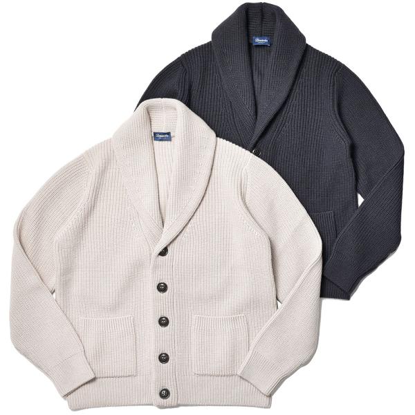 Drumohr ドルモア エクストラファインメリノウール 5ゲージ リブ編み ショールカラー ニット...