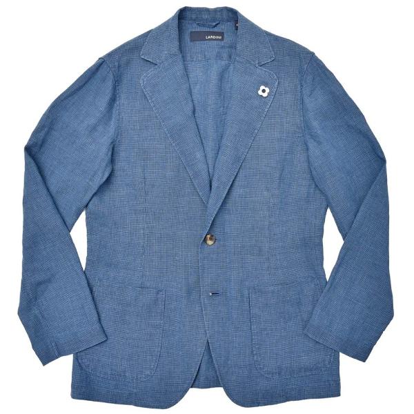LARDINI（ラルディーニ）リネン インディゴ ハウンドトゥース シングル2Bシャツジャケット